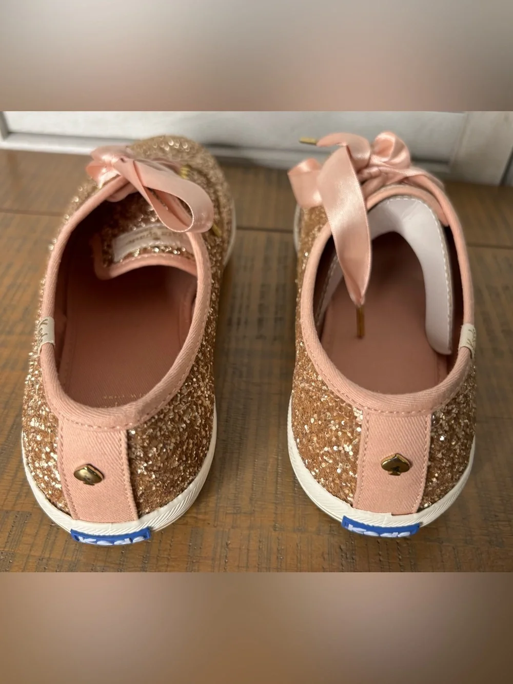 Keds x Kate Spade Champion Rose Gold Glitter Sneakers Box Extra Laces Women’s 7